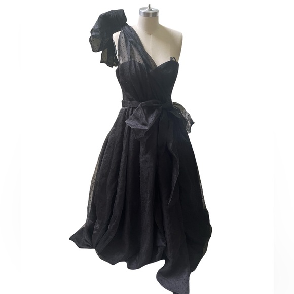 open lace back dress Shop Bariano Itzi Ruffled Ball Gown in Navy
